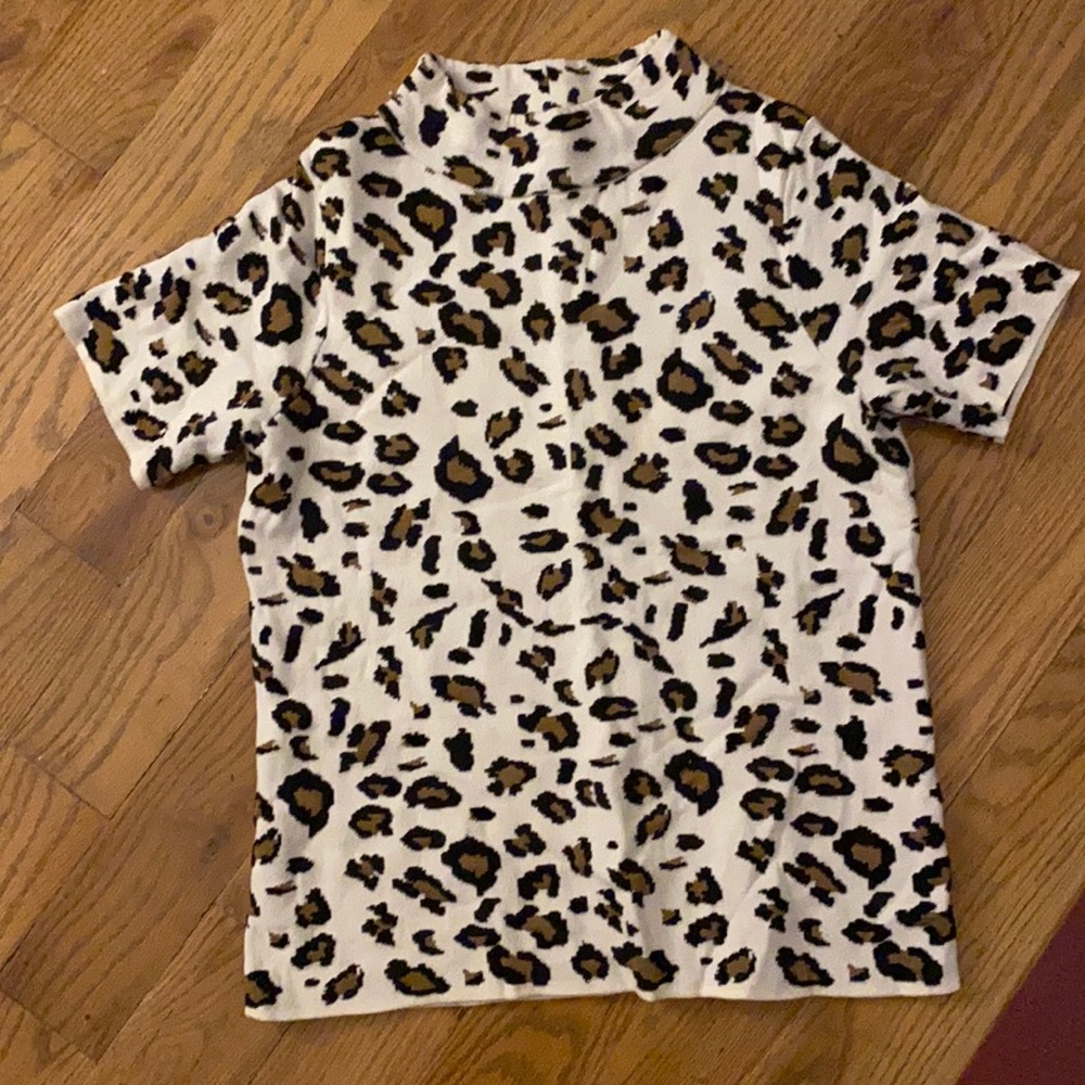 Anthropologie Mock Neck Leopard Sweater